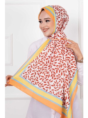 EB Yaprak Desenli Tesettür Şal Koyu Kiremit