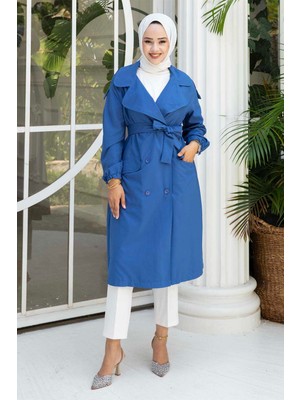Md Kol Bağcıklı Seyyar Kuşaklı Trençkot İndigo