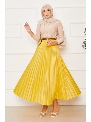 Cvn Piliseli Beli Lastikli Etek Sarı