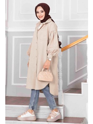 Md Oval Kesim Tesettür Gömlek Tunik Taş