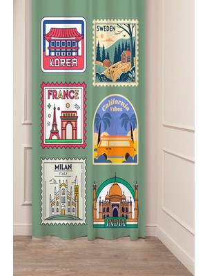 Greendecor Sweden Korea France California Milan Italy India Tasarımlı Dijital Baskılı (Tek Kanat) Şık Fon Perde