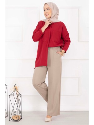 MDS Önü Çimalı Cep Detaylı Pantolon Taş