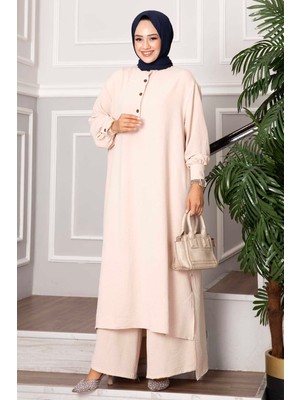 Md Yarım Düğmeli Uzun Tesettür İkili Takım Taş