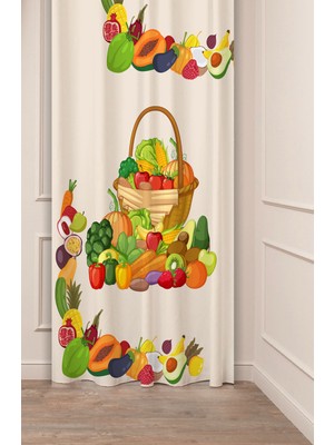 Greendecor Meyve Sebze Desenli Özel Tasarımlı Dijital Baskılı Modren Tarz Modern Mutfak Için Şık Tarz Fon Perde