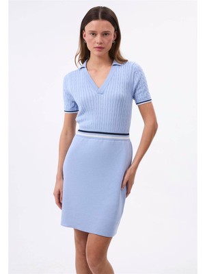 Felix Hardy Kadın Saç Örgülü Çizgi Detaylı Elbise - Mavi