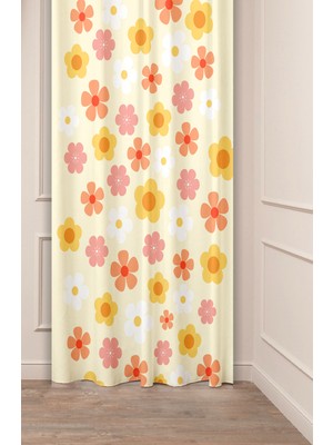 Greendecor Bohem Çiçek Yaprak Antika Desenli Özel Tasarım Dijital Baskılı (Tek Kanat) Modern Şık Tarz Fon Perde