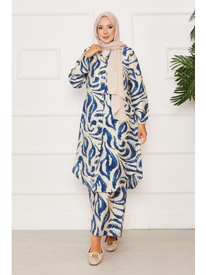 Nz Boydan Düğmeli Kolu Lastik Detaylı İkili Takım Lacivert