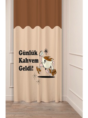 Greendecor Coffe Time Espresso Latte Kahve Zamanı Bohem Desenli Özel Tasarım Dijital Baskılı Şık Tarz Fon Perde