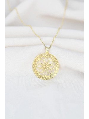 Kadın 925 Ayar Gümüş Lotus Çiçeği Madalyon Gümüş Kolye