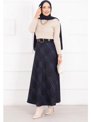 Kç Ekose Desen Scuba Etek Lacivert