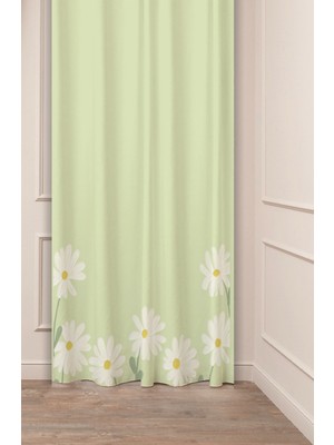 Greendecor Papatya Çiçek Bohem Sade Soft Pastel Desenli Özel Tasarım Dijital Baskılı (Tek Kanat) Şık Fon Perde