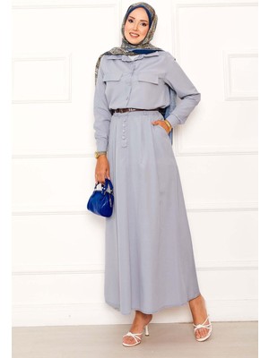 Md Cep Detaylı Etekli İkili Takım Gri