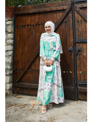 EFL Yandan Bağlamalı Gömlek Yaka Elbise Yeşil