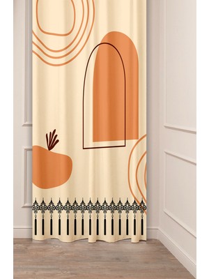 Greendecor Bohem Geometrik Çizgi Şekiller Özel Tasarım Desenli Dijital Baskılı (Tek Kanat) Modern Şık Fon Perde