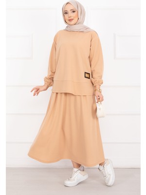 Nz Luvia Gold Armalı Etekli Tesettür Takım Camel
