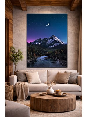 Artease Karlı Dağ ve Yıldızlı Gece Kanvas Tablo