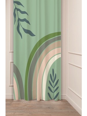 Greendecor Yaprak Bohem Minimalist Bej Krem Desenli Özel Tasarım Dijital Baskılı (Tek Kanat) Modern Fon Perde