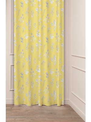 Greendecor Çiçek Yaprak Bohem Sade Soft Pastel Desenli Özel Tasarım Dijital Baskılı (Tek Kanat) Şık Fon Perde