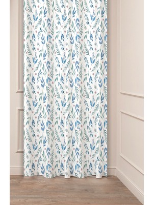 Greendecor Çiçekler Yaprak Kare Geometrik Çizgiler Desenli Özel Tasarım Dijital Baskılı (Tek Kanat) Fon Perde