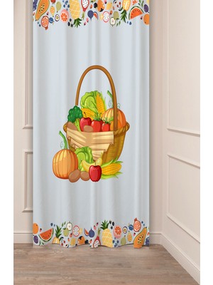 Greendecor Coffee Mutfak Kahve Çekirdeği Tatlı Meyve Yeşillik Desenli Özel Tasarım Bohem (Tek Kanat) Fon Perde