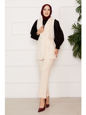HP Yandan Bağlamalı Yelek Takım Krem