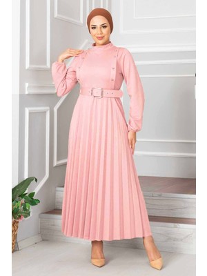Md Aynur Piliseli Tesettür Elbise Pudra