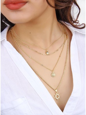 Klips Toptan Dörtlü Zincir Güneş Objeler Kolye