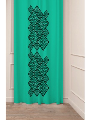 Greendecor Geometrik Çizgi Şekiller Özel Tasarım Desenli Dijital Baskılı (Tek Kanat) Modern Şık Fon Perde