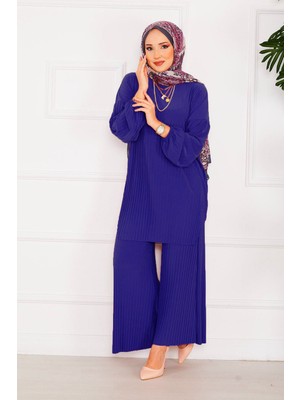 Nz Piliseli Rahat Kalıp Tesettür İkili Takım Saks