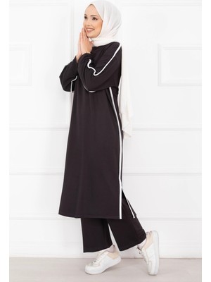 Azr Sportif Biye Detaylı Uzun Tesettür Takım Füme