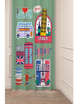 Greendecor Spain France Italy England United Kingdom Avrupa Tasarımlı Dijital Baskılı (Tek Kanat) Şık Fon Perde