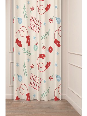 Greendecor Yılbaşı Çam Ağacı Noel Ağacı Kar Yeni Yıl Christmas Desenli Özel Tasarımlı Dijital Baskılı Fon Perde