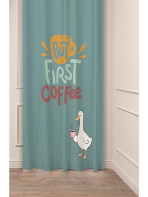 Greendecor Coffe Time Espresso Latte Kahve Zamanı Bohem Desenli Özel Tasarım Dijital Baskılı Şık Tarz Fon Perde