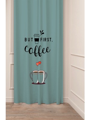 Greendecor Coffe Time Espresso Latte Kahve Zamanı Bohem Desenli Özel Tasarım Dijital Baskılı Şık Tarz Fon Perde