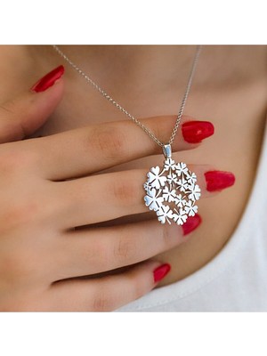 925 Ayar Gümüş Kalpli Özel Tasarım Yonca Kolye