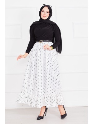 ZMR Ponpon Desenli Etek Beyaz