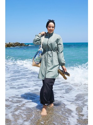 DF Fermuar Detaylı Tesettür Mayo Mint