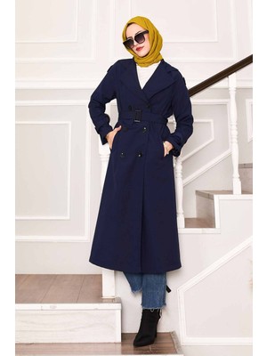 Md Kolu Kemer Detaylı Su Geçirmez Trenç  Lacivert