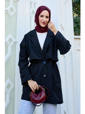 Md Astarlı Premium Trençkot Siyah