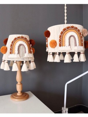 Normadia Renkli Gökkuşaklı Makrome Bebek Odası Avize ve Abajur Seti