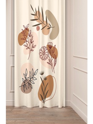 Greendecor Yaprak Bohem Minimalist Bej Krem Desenli Özel Tasarım Dijital Baskılı (Tek Kanat) Modern Fon Perde