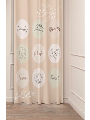 Greendecor Minimalist Soft Sade Pastel Yaprak Bohem Özel Tasarım Dijital Baskılı (Tek Kanat) Bej Krem Fon Perde