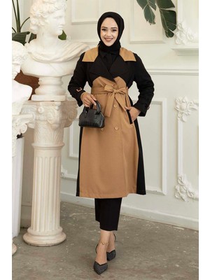 Md Çift Renkli Düğme Detaylı Trenç Taba