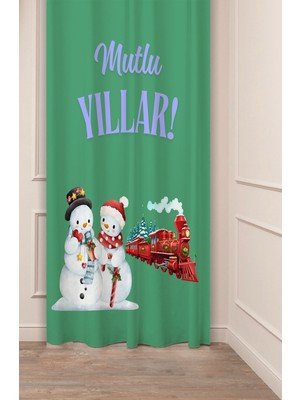 Greendecor Yılbaşı Çam Ağacı Noel Ağacı Kar Yeni Yıl Christmas Desenli Özel Tasarımlı Dijital Baskılı Fon Perde