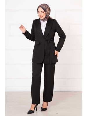 HP Yandan Bağlamalı Ceket Takım Siyah