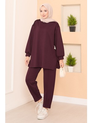 Md Asimetrik Yırtmaçlı Arma Detaylı Oyşo İkili Takım Bordo