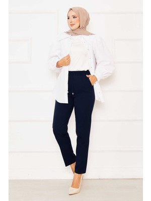 Kç Beli Lastikli Dar Paça Pantolon Lacivert