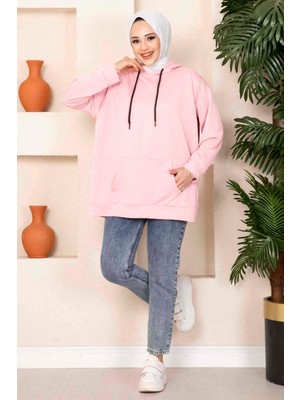 Cvn Kanguru Cepli Tesettür Sweatshirt Pudra