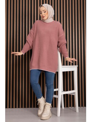 RAF Ribanalı Oversize Triko Kazak Pudra