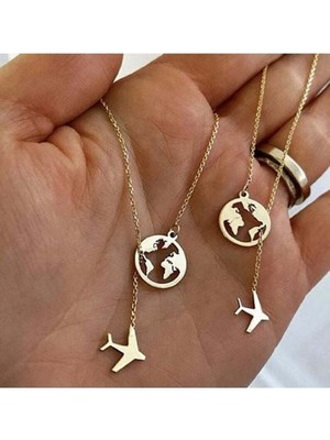 Kadın 925 Ayar Gümüş Dünya Uçak Kolye